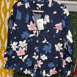 Floral Button-Down Shirt - Navy Blue